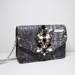 Large Embellished Cross Body Bag - GRY